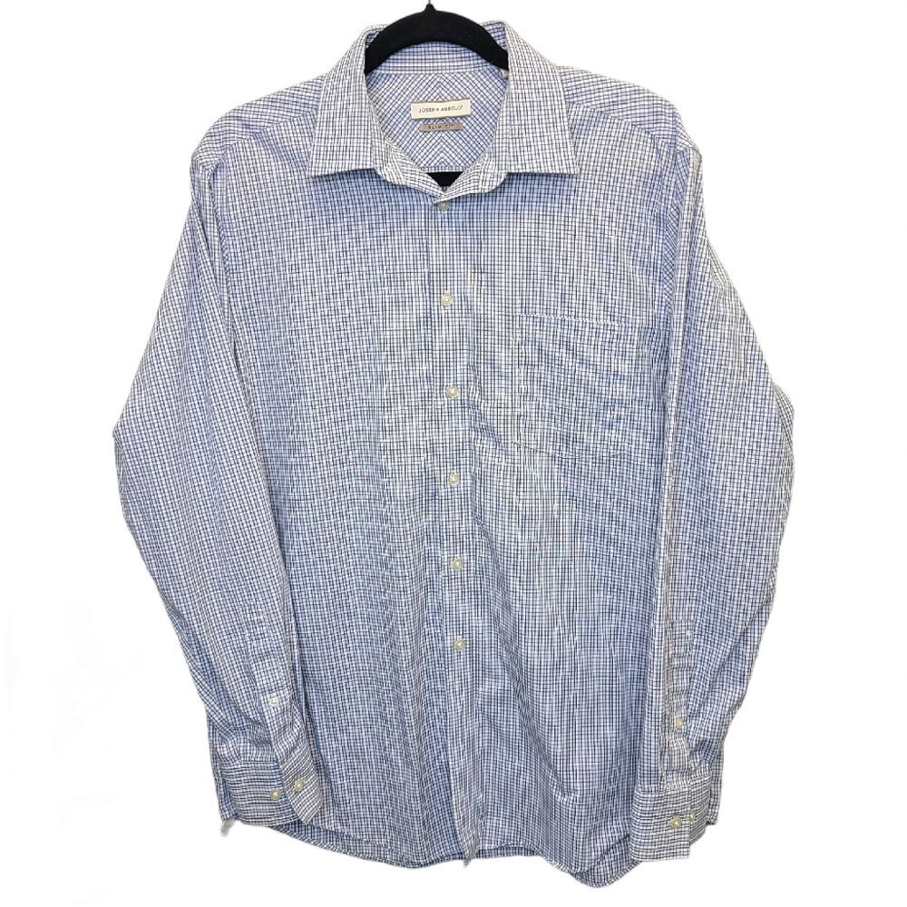 Joseph Abboud Blue Plaid Slim Fit Button Down Long Sleeve Shirt 16.5 34/35
